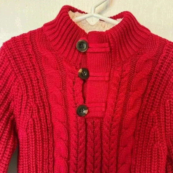GAP Boy's size 3 red Cable Knit Sweater 1/4 button Christmas cozy warm - Picture 2 of 9